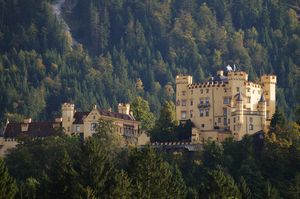 Schloss Hohenschwangau auf dem bewaldeten Hügel